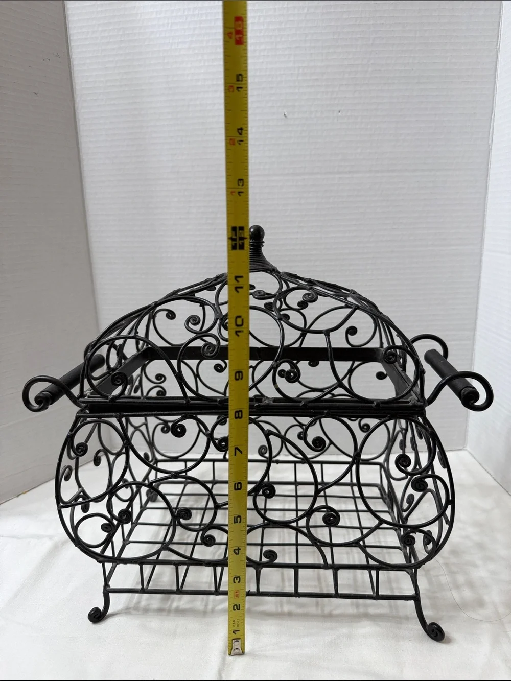 Vintage Wrought Iron Style Scrollwork Decorative Centerpiece Basket with Lid